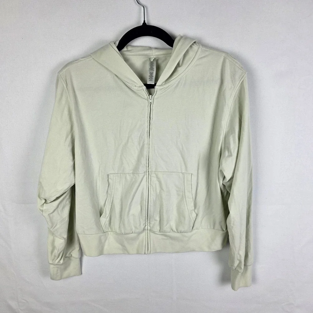 Skims Women XL Cotton Jersey Zip Up Hoodie Sage Green Cropped Sweatshirt